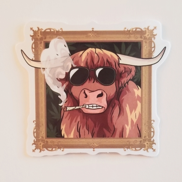 10/$10 Smoking Highland Cow Sticker - Picture 1 of 1